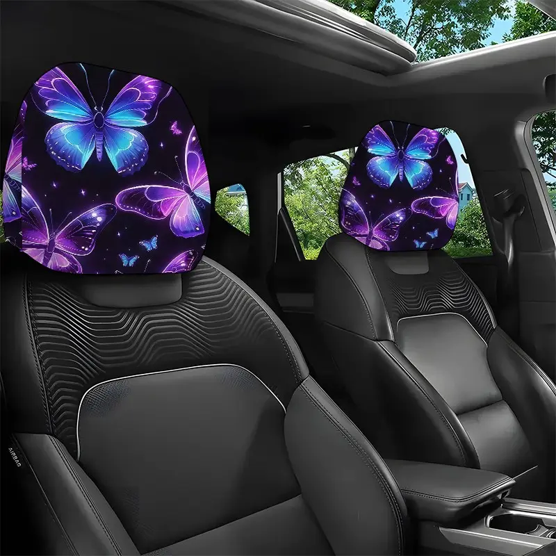 2pcs 11x10.2 inch Glowing Neon Butterfly Pattern Car headrest covers, Automotive, Universal, easy to install, durable car interior seat accessories, suitable for daily commutes and travel, ideal gifts for car enthusiasts and holiday presents, 0109LYY