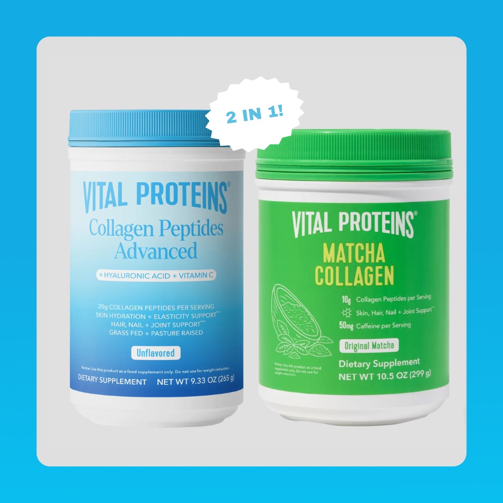 Collagen Peptides Advanced (Flavorless, with Hyaluronic Acid + Vitamin C), 9.33oz + Matcha Collagen Peptides, 10.5oz - Bundle