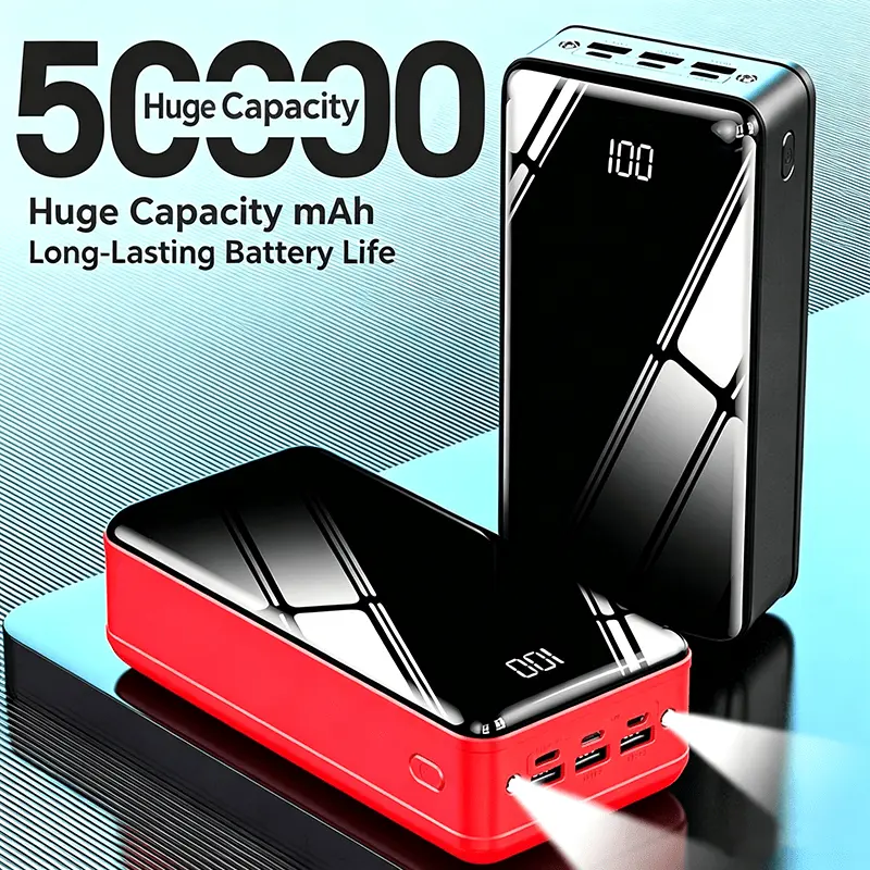 High-Capacity Portable Power Bank (50000mAh/40000mAh Li-ion Cells) - 22.5W Bidirectional Fast Charging Mobile Accessory, Digital Display, Built-in Camping Light, Dual Outputs Portable Charger for Outdoor Travel Emergency Use