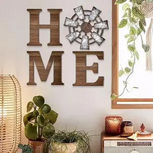 Wooden Home Letter Pattern Wall Decor, 1 Set Farmhouse Wall Decor, Wall Hanging Decor for Home Living Room Bedroom Kitchen, Signs