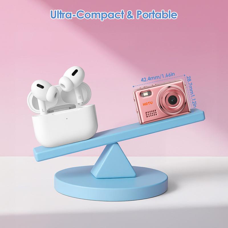 HOTU Y2K Pocket-Size Camera with 32GB Sparkling Rose Gold Mini Keychain Digital Camera 1080P HD 1MP Lens Flash 0.96" Screen Rechargeable Portable Micro Charging Recording Retro Vlog Camera for Travel Concerts Kids Instant Party NewYear Christmas Gifts