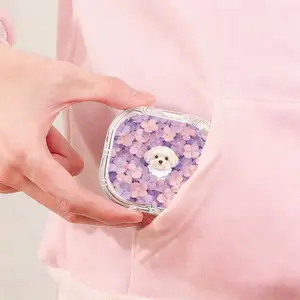 Purple Pink Floral Maltese Printed Retainer Box Healing Style Denture Storage Case Adult Kids Universal Orthodontic Retainer Box Lightweight Portable Invisible Aligner Case