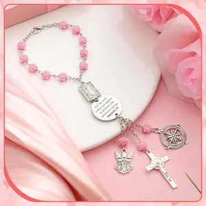 Car Rosary with Psalm 91:11 - Cross Charm for Rearview Mirror, Guardian Angel Jewelry for Women & Drivers (Religious Gift)​