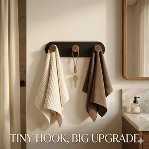 TikTok Home Upgrade | Walnut Round Hooks for Minimal Spaces Organiser Wood Wall Rack