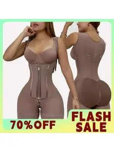 LUXSEREN Women's 2 in 1 High Waist Shapewear Solid Color Zipper Corset Tummy Control Butt Lifting Seamless Bodysuit for Daily Wear Black Womenswear Compression