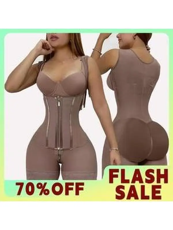 LUXSEREN Women's 2 in 1 High Waist Shapewear Solid Color Zipper Corset Tummy Control Butt Lifting Seamless Bodysuit for Daily Wear Black Womenswear Compression