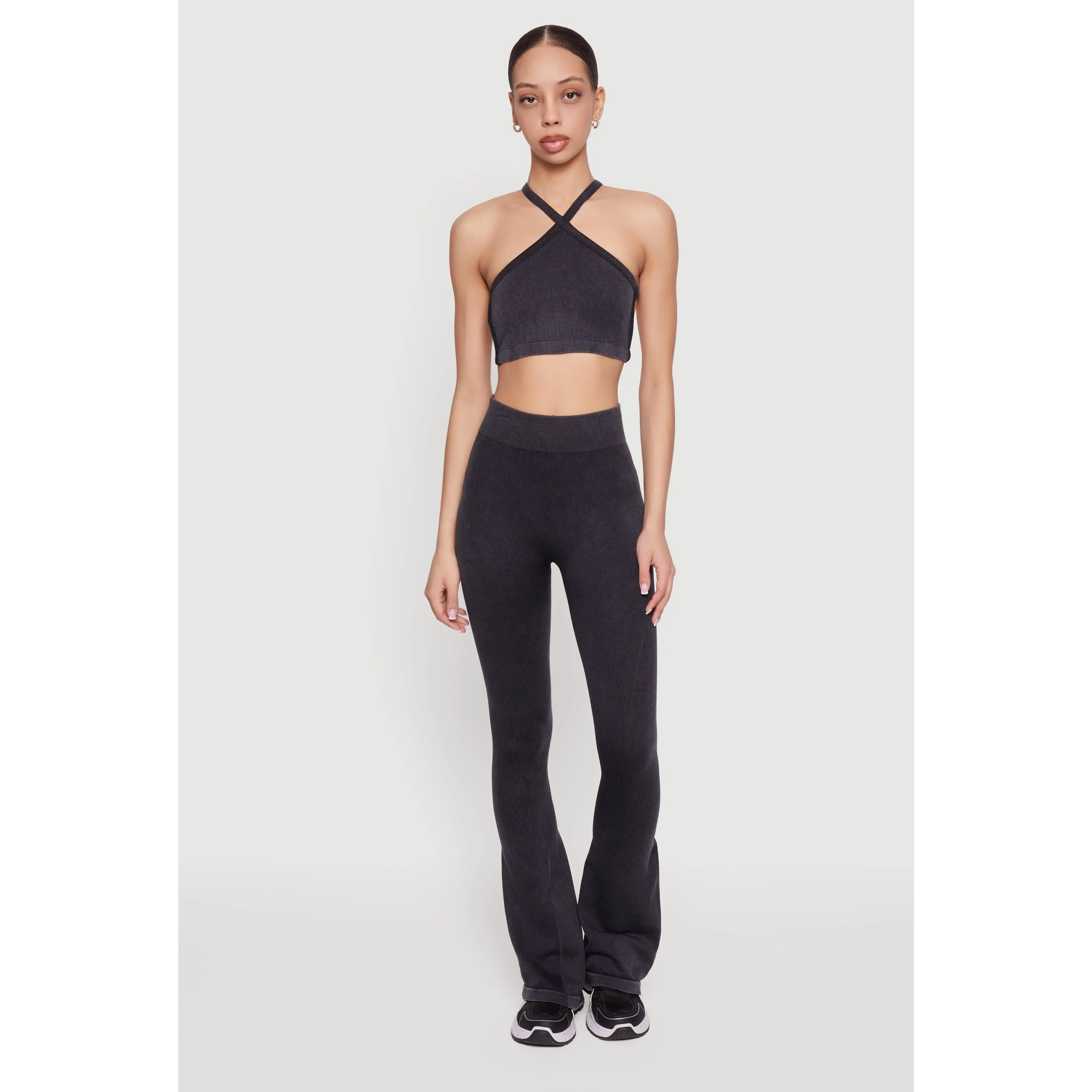 Mineral Wash Seamless Ribbed High Waisted Flare Leggings