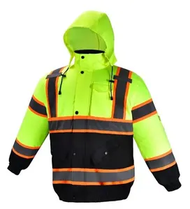 High Visibility Hoodie For Men Reflective Safety Jacket Zipper Men'S/Women'S Construction Work Safety Insulated Parka