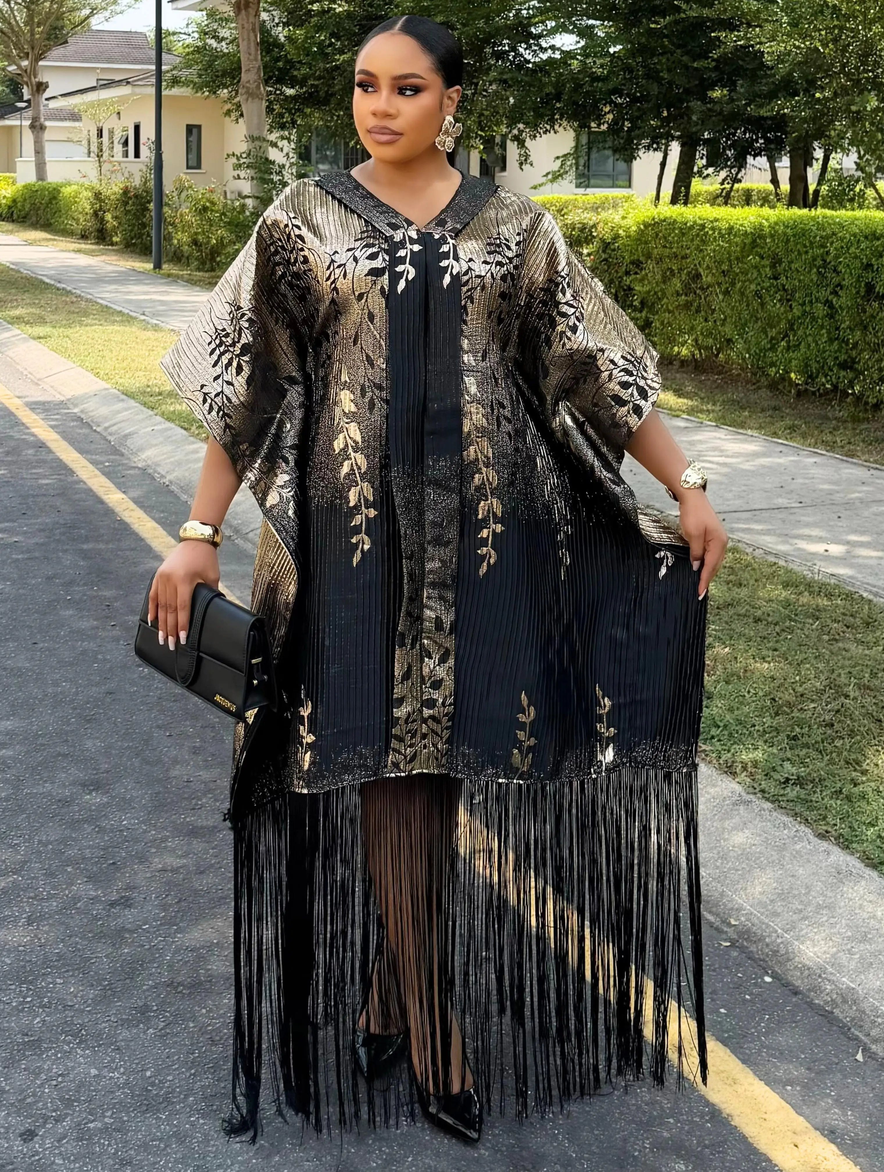 FRINGE LUXE KAFTAN (BLACK/GOLD) - TikTok Shop