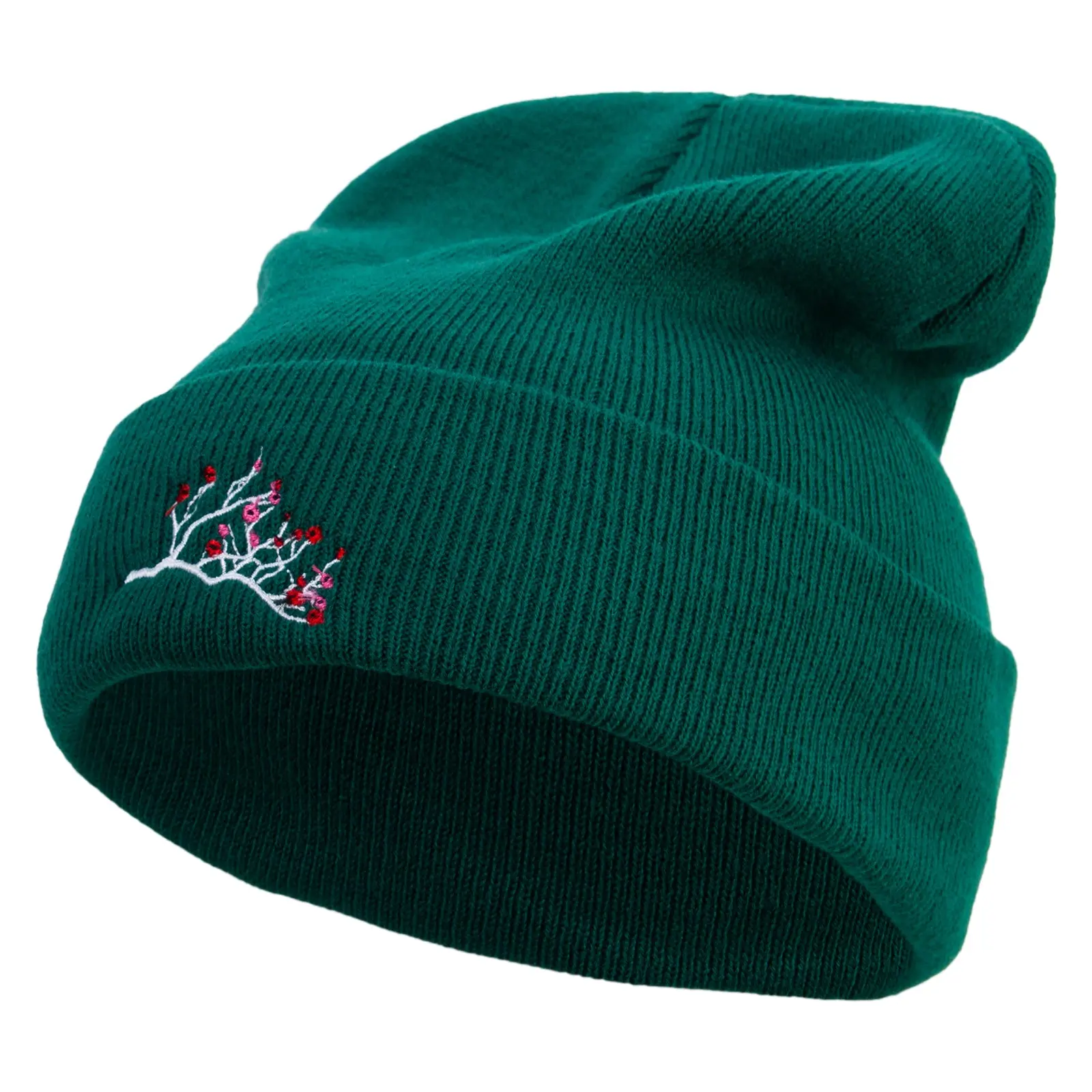 Japanese Plum Blossom Embroidered 12 Inch Long Knitted Beanie