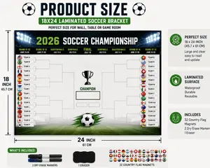 18x24 Soccer Tournament Bracket Poster with Magnetic Country Flags | Reusable Dry Erase Game Board