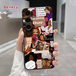Straight Edge Phone Case Compatible with Galaxy S23 Ultra S24 Plus S25 S22+ Woman's Aspiration Pattern Pocket-Friendly Shockproof Liquid Silicone Protective Soft Smartphone Casing