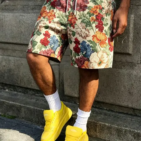 Plus Size Men's Vacation Casual Series, Style Vintage Luxurious Multi-Color Jacquard Print Shorts, Drawstring Casual Shorts, Comfortable and Stylish, Comfy Shorts, Fashion Shorts, Chic Casual Shorts