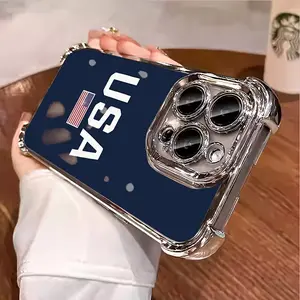 American flag pattern mobile phone case for iPhone 17/16 15 14 13 12 11 X XS PRO PLUS MAX four-corner anti-drop transparent soft silicone gift lens full-cover protection shockproof and anti-drop protective mobile phone case