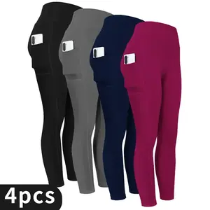 4-Pack Pocket Leggings for Women, Yoga Pants High Waist, Women’s Sports Leggings, Outdoor Cycling, Running, Breathable Sports Wear
