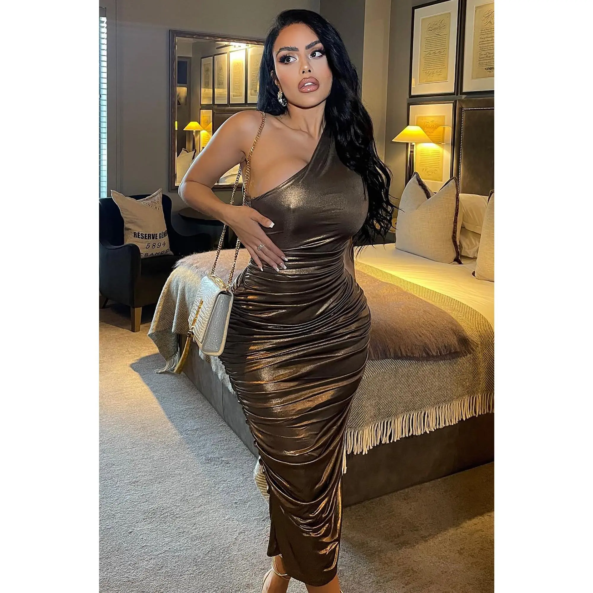 Kaelynn Metallic Midi Dress - Bronze Kaelynn Metallic Midi Dress - Bronze