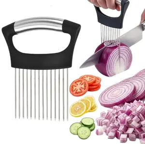 304 Stainless Steel Onion Holder for Slicing, Onion Slice Holder with 14 Long Needles, Vegetable Chopper & Food Slicing Guide for Onions, Tomatoes, Potatoes and More