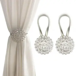 2 Pack Magnetic Curtain Tiebacks – Sparkling Crystal Flower Curtain Holdbacks, Strong Magnet Snap Closure with High-Elastic Spring Wire, Decorative Buckle Clips for Home Office Drapes tiktokshopspringglowup