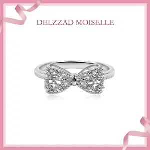 Delzzad Eternal Bow Ring Bow-knot Ring Dreamy Knot Ring Synthetic Moissanite Ring Jewelry S925 Perfect Birthday Engagement Wedding Anniversary Christmas Gift