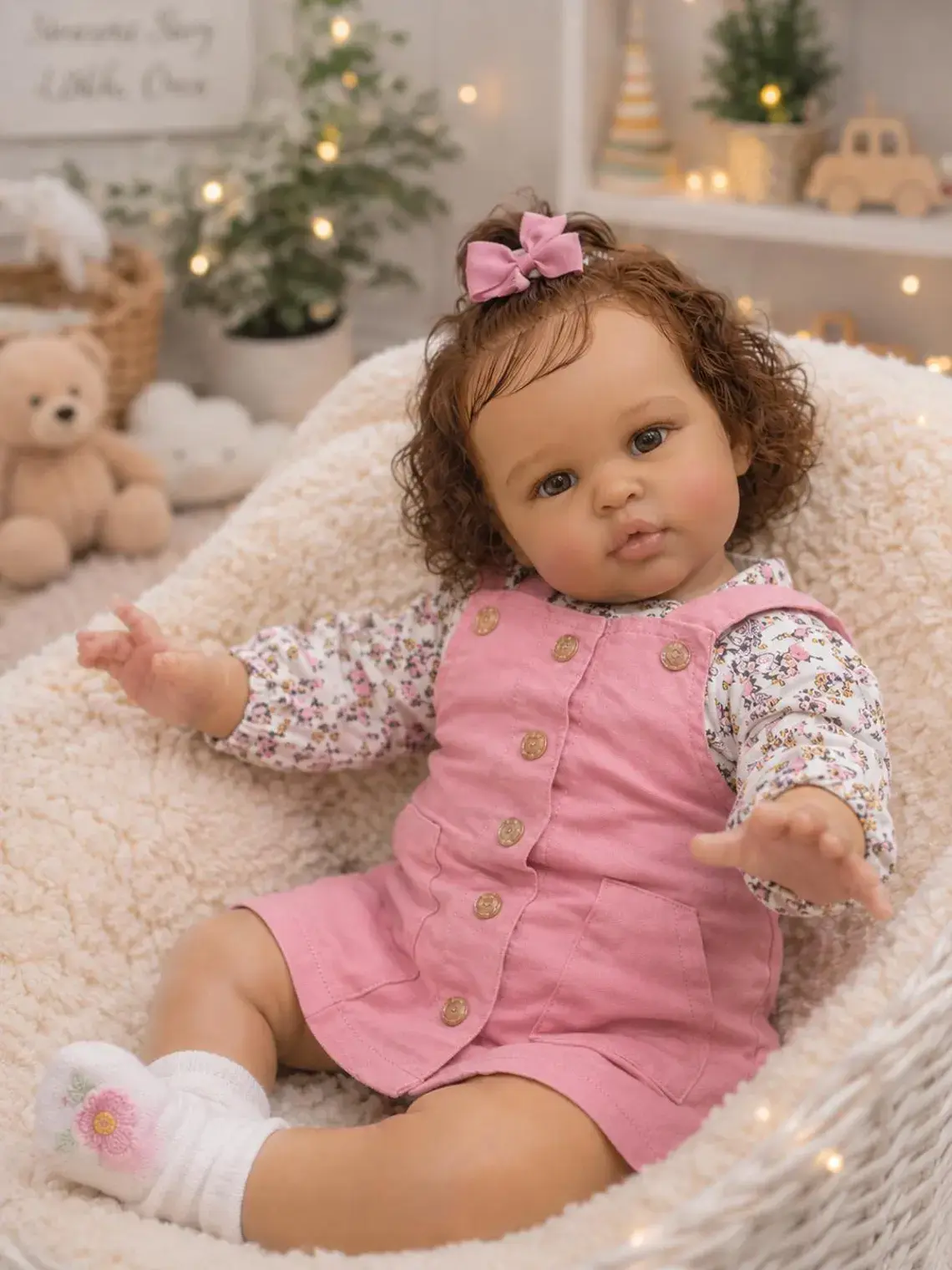 Lifelike Reborn Baby Dolls Black, 24inch Ellie Realistic Black Newborn Real Life Baby Dolls Soft Vinyl Baby Dolls with Clothes and Toy Gift for Kids Age 3+
