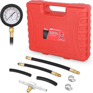 Nilight Fuel Pressure Gauge Tester Kit, 0-100 PSI Car Repair Tool for Fuel Injection Pump Diagnostic Testing, Aluminum Brass Petrol Engine Tool for Car, Truck, 9PCS Tire Inflator Pump Air Compressor