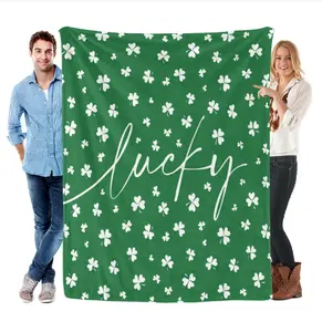 St Patricks Day Throw Blanket, Lucky Clover Leaves Shamrock Blankets and Throws, Super Soft Cozy Green Blankets Spring Holiday Throws for Bed Couch Sofa, 50 x 60 Inches