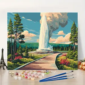 1 PCS Trail Scenery of Old Faithful Geyser in Yellowstone National Park - DIY Digital Painting Kit for Beginners-16 x 20 Inches-Frameless-Paint by Numbers-Handmade Art Set - Acrylic Paint by Numbers - Suit Home Wall Decoration and Gift -Frame Not Included