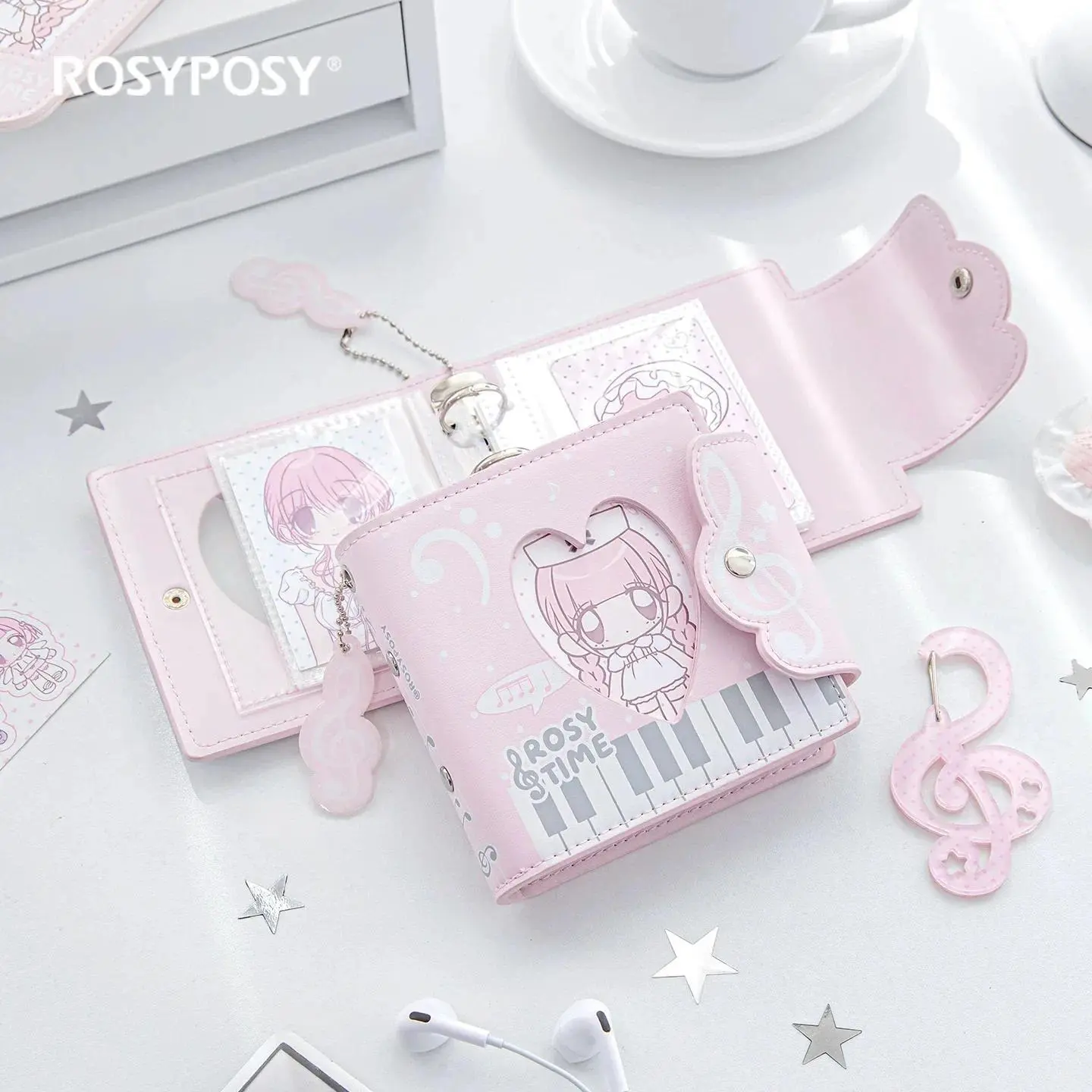 Kawaii Wave Pattern PU Leather 3 Ring Kpop Photocard Binder Book 3 inch One Pocket idol Card Organizer Storage Book