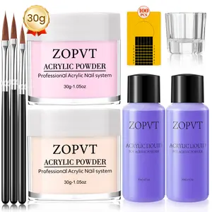 Acrylic Powder Nail Kit (60g), Includes 2 Bottles 30ML Liquid, Essential Tools Set for Beginners, Perfect for Nail Art DIY Manicure at Home