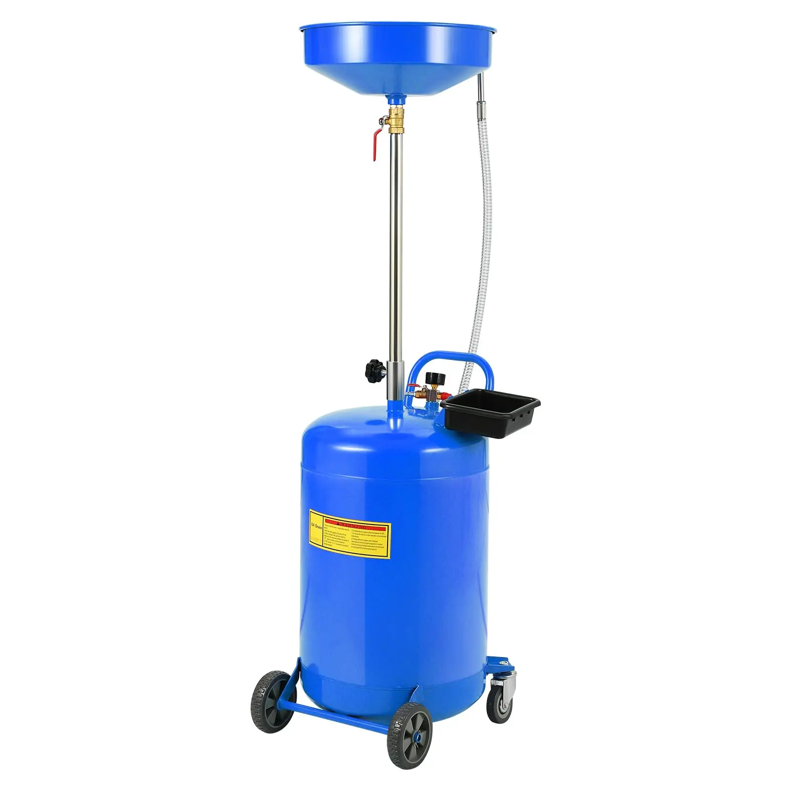 Garvee 20 Gallon Waste Oil Drain Tank Portable Air Operated Oil Drainer with Adjustable Funnel Height 38-65 Inches 15 Inch Funnel Fluid Fuel Transfer Drain Container with 360 Degree Wheels and Toolbox Blue