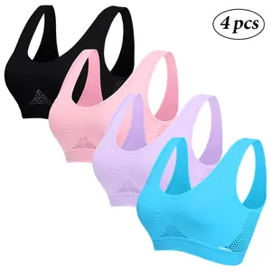 Solid Color Women's High-Full-Coverage Hollow-Out Sports Bras - No Padding, High-Elasticity Gym, Yoga & Running Shirts, Breathable Activewear for Fitness Training & Daily Wear (Hand Washable)