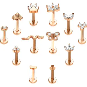 CASSIECA 12Pcs Tragus Piercing Jewellery for Women Men Surgical Steel 16G Internally Threaded Labret Monroe Medusa Lip Piercing Conch Helix Piercing Jewelry