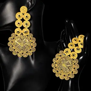 Good Plated Earrings with a matching ring Intricate Gold Design and Star Accents for Elegant Looks