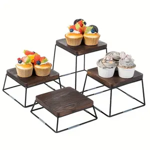 Set of 4 6 Modern Wooden Cupcake Holders with Wire Base Tower for Cakes, Cupcakes, Desserts, Birthday Parties, Wedding Party Decorations