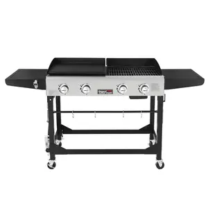 Royal Gourmet Foldable 4-Burner Portable Flat Top Gas Grill and Griddle Combo for Camping and Tailgating