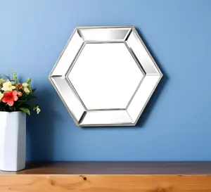 360 Stand 18 in. Silver Modern Geometric Hexagon Glass-Framed Accent Mirror - Paint-Friendly Wall Mountable Mirror with Easy Installation, Home Decor for Rooms (Model 485000), Elegant, Wall Mounted Mirror, Room Decor