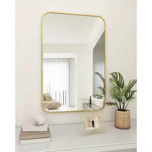 New 24 x 36 Luxe Gold Rectangular Wall Mounted Bathroom Mirror - Premium Aluminum Alloy Frame with Rounded Corners Durable Rust-Resistant and Easy to Install - Made in Chinese Mainland