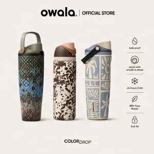 Owala Cow Drop 24oz FreeSip Water Bottle – Leakproof Insulated Stainless Steel Tumbler, BPA-Free Straw Cup, Cute Cow Print, TikTok Viral