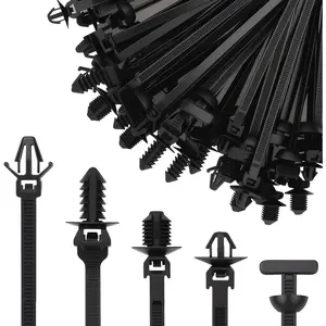 50 count Universal Nylon Push Mount  Zip Tie, Heavy Duty Self Locking Zip Ties Holder, 5 Sizes Black  Tie Buckle,  Multipurpose Tie Fasteners for  Daily Repair(5 Types)