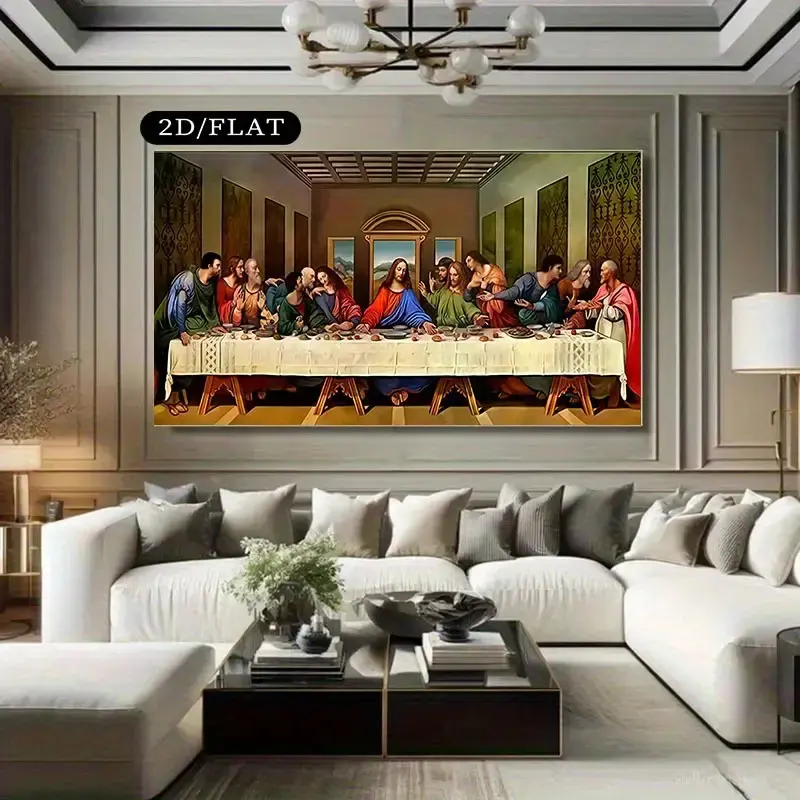 1pc2D/falt Un Canvas 1pc Large Un Last Supper Canvas Mural , Realistic Religious Mural for Living Room, Bedroom, Hallway - Elegant Home   Gift, Religious Mural Artistic Print