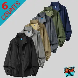 Men's 6-Piece Plain Long Sleeve Lightweight Sunshade Jacket - Casual Loose Street Style Stand-Collar Menswear Tops, Suitable for Daily Wear
