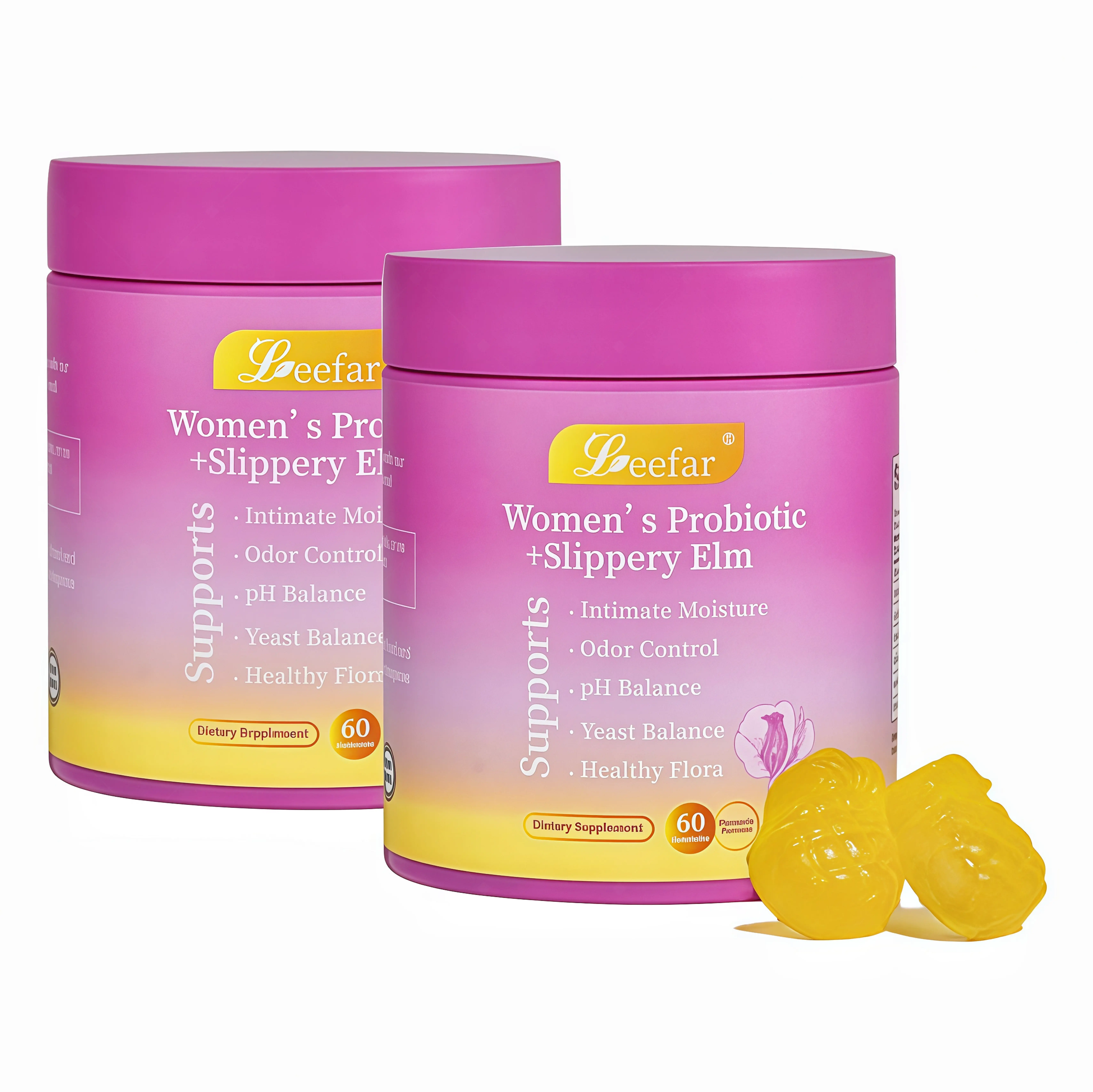 2 Pack LEEFAR Her Probiotics Gummies ZZ - All in One Solution with Slippery Elm and Prebiotics & Lactobacillus Probiotic Blend for Women's pH Balance and Dryness Hawaiian Pineapple Gummies Dietary Supplement