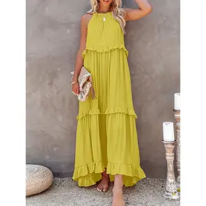 Women’s summer clothing, breathable short-sleeved loose dress, irregular hem tiered style dress, suitable for travel and leisure GARMENTARY