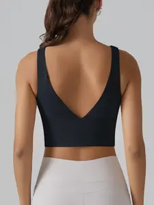 Women's Deep V Back Sports Bra, Breathable Seamless Yoga Running Fitness Bra, Sexy Sporty Design, All Seasons Wear, Workout Bras
