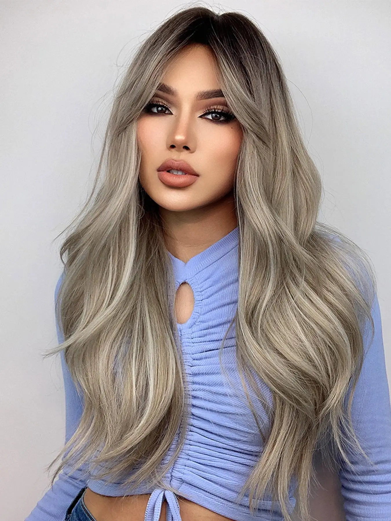 24 Inch Golden Long Curly Wigs for Women, Fashion Gorgeous Fluffy Big Wave Wigs with Bangs, Synthetic Full Machine Wigs for Party, Gathering and Daily