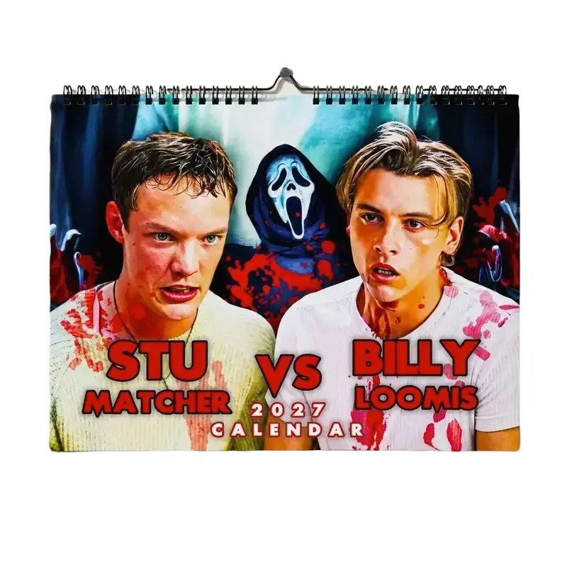 Stu Macher vs Billy Loomis 2027 Calendar, Scream Movie Wall Calendar, Horror Slasher Photo Calendar, Ghostface Fan Collectible, Monthly Planner, Gift for Horror Movie Fans, Halloween Lovers and Friends, Trending Horror Calendar 2027