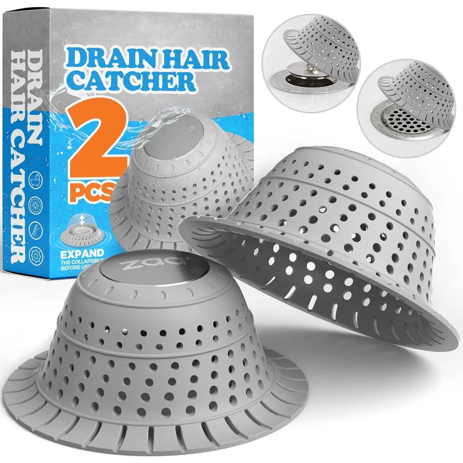 Shower Drain Hair Catcher, 2 Pack  Collapsible Bathtub Drain Cover  Hair Catcher & Protector for Pop-Up & Regular Drains of Shower, Bathtub, Tub, Bathroom, Diameter 4.5"