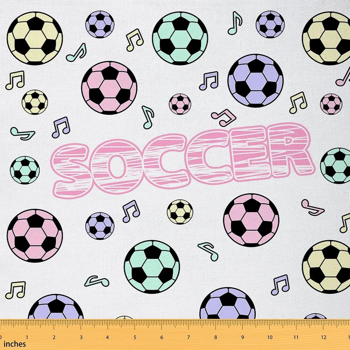 Soccer Fabric By The Yard,1 Yard Music Pattern Upholstery Fabric for Chairs,Sports Theme Print Decorative Waterproof Fabric,Colorful Style Fabric, Polyester, Decoration