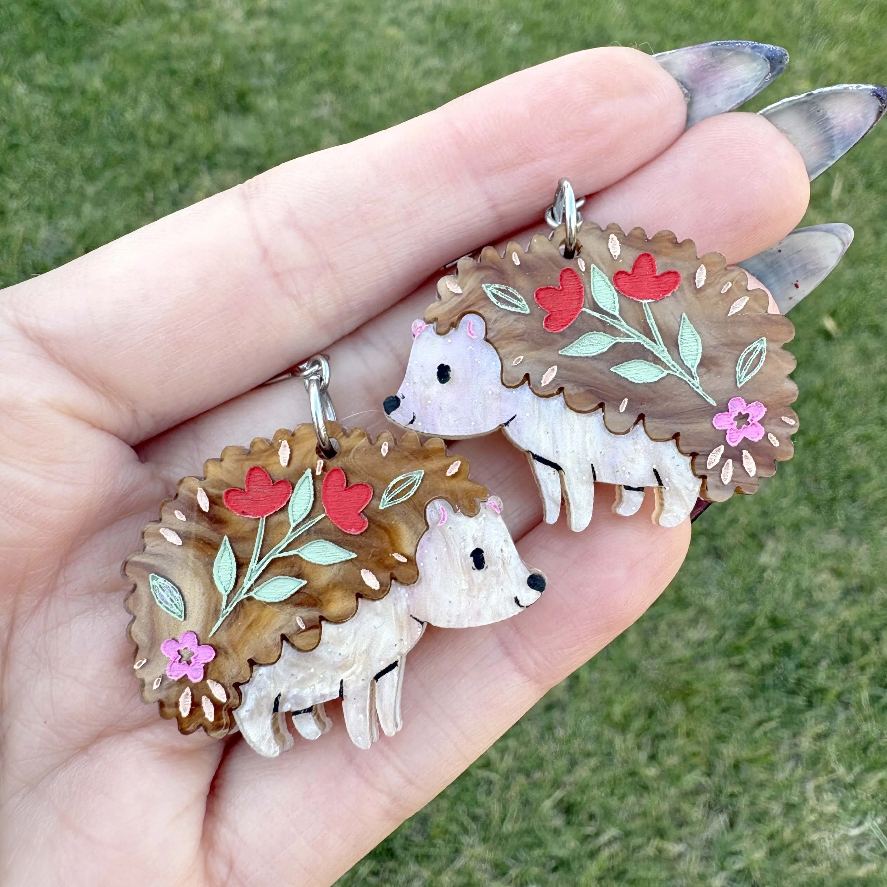 Floral Hedgehog Earrings | Acrylic Statement Earrings | Hypoallergenic Earrings