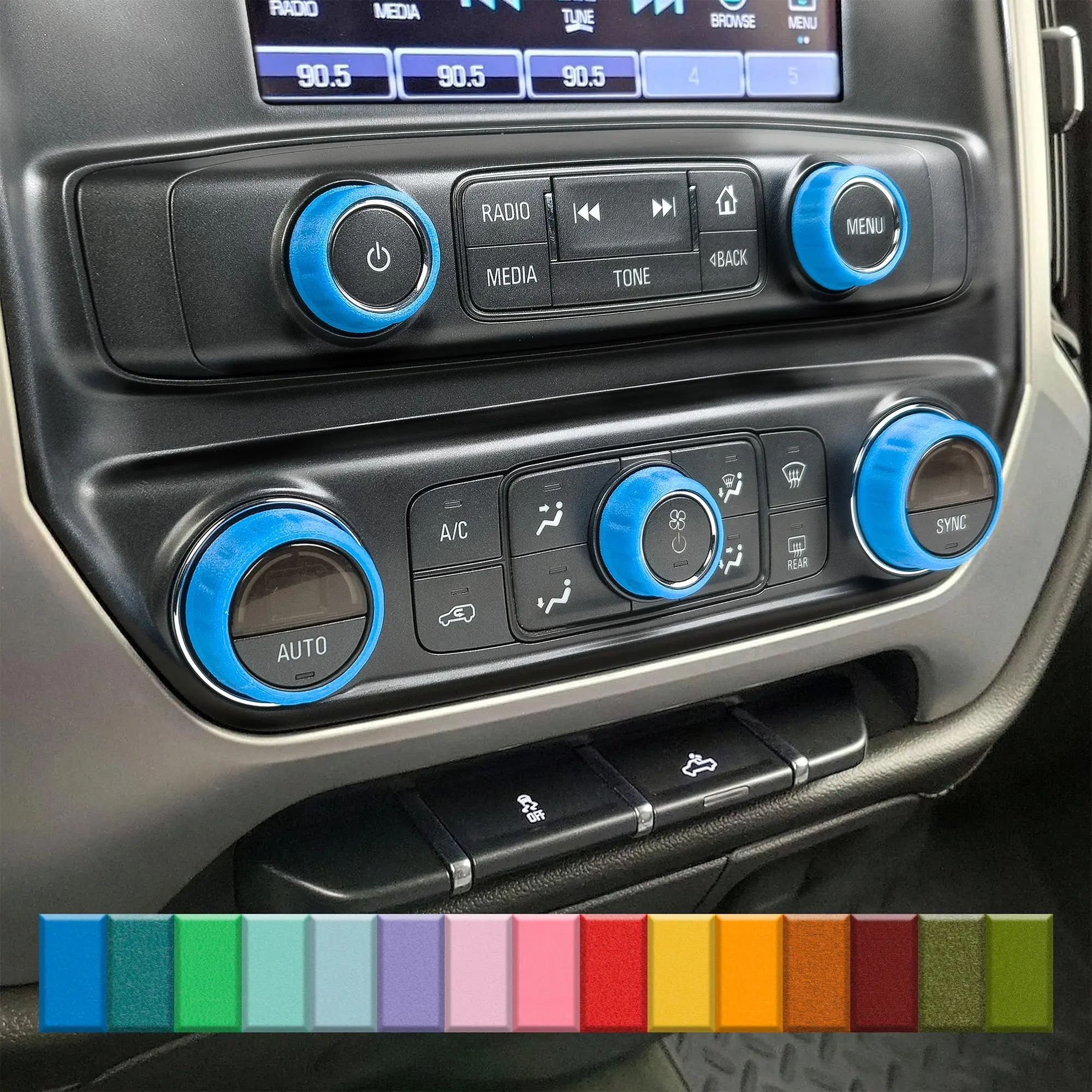 For Chevy Silverado 2014-2019 - Knob Press-Fit Covers | 5-Knob Set Choose Your Color! Precision Fit For a Snug Fit That Stays In Place With No Tape or Adhesive. Made with High Quality Materials That Won't Warp or Fade! Made In The USA